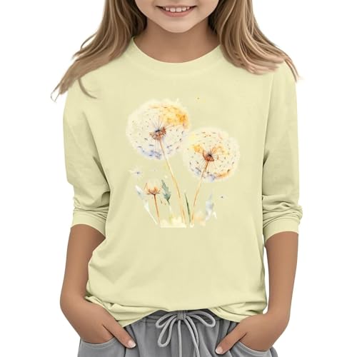 Toddler Dandelion Graphic T-Shirt Casual Long Sleeve Crewneck Pullover Teen Girls Cute Print Cotton Trendy Tops Outfits