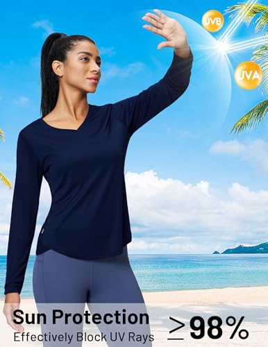 Image of MIER Womens Long Sleeve Sun Shirt UPF 50+ Quick Dry V-Neck Workout Tops