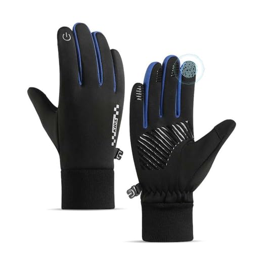 HABNI Fahrrad Handschuhe Kinder 1 Paar, Softshell Winterhandschuhe Wasserdicht, Warme Sporthandschuhe Für 9-14 Jahre, Anti-Rutsch Winddicht Outdoor Sport, Blau-Schwarz