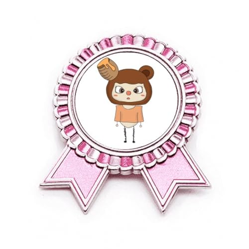 Broche ours marron robuste en métal rose taille M anti-glisse