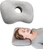 Eulihent Piercing para el oído, almohada de rosquilla, relleno de poliéster, cojín para dormir de lado con orificio para la oreja para alivio del dolor, inflamación y comodidad de auriculares (gris)