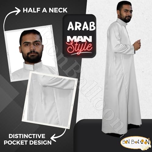 White Thobe Mens Saudi Style Abaya Men Robe Daffah Dishdasha Islamic Arabian Kaftan Juba Islam Arab Jalabiya Middle East Jilbab (60")2