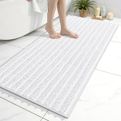 Image of Arotive Luxury Bathroom Ruuner Rugs 47x24, Extra Soft Thick Absorbent Shaggy Chenille Bath Rugs, Machine Wash Dry, Bath Mats for Bathroom Floor, Tub and Shower, Home Decor Accessories, White
