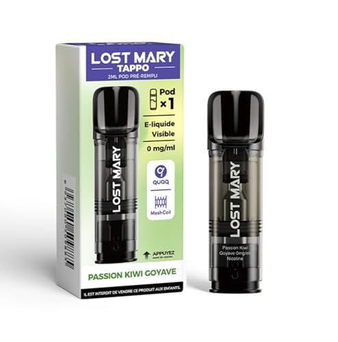 Lost Mary Tappo – Pack de 3 POD pré-remplis sans nicotine jetable 2 ml de 600 bouffées (Sans nicotine ni tabac, Vente interdite aux personnes âgées de moins de18 ans) (Passion Kiwi Goyave)