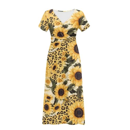 Image of Women's Fall Summer Short Sleeve Ankle Length V-Neck Party Dress with Pockets Size S-3XL