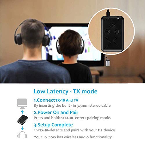 Sunbaca Adaptador de áudio KR-TX10 USB BT 2 em 1 Transmitter/receptor Adaptador Mini fone de ouvido