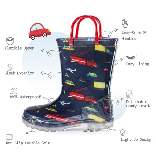 EUXTERPA Kids Toddler Light Up Rain Boots Boys Girls Waterproof Patterns and Glitter Boots with Easy On Handles2