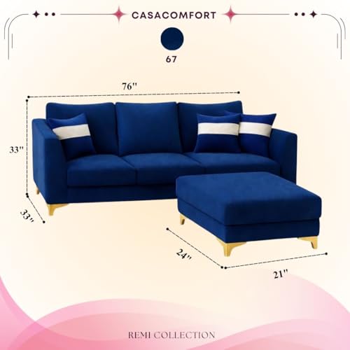 Image of Remi 4 Seater L Shape Sofa Set with Movable Ottomans | Flexible Layout | Rich Velvet Suede Fabric | Silver Legs | Modern Sofa for Living Room (Dark Blue)