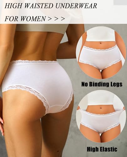 Image of Sth Big Cotton Underwear for Women High Waisted Womens Underwear Pack Sexy Lace Edge Bikini Cheeky Panties Girls Brief