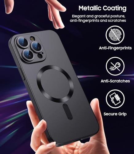 Image of DIZORO Magnetic Case for iPhone 12 Pro Max Cover [Compatible with MagSafe][Built-in Camera Lens Protector] Slim Soft Silicone Bumper Shockproof Metallic Luster Back Cover Phone Cases (Black)