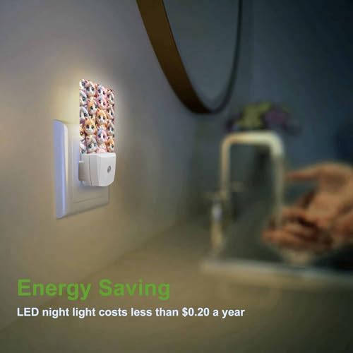 Image of LED Night Light,Cute Cat Faces Colorful Pattern LED Night Light Plug into Wall with Dusk to Dawn Light Sensor White Energy Efficient Nightlight for Bedroom Bathroom Hallway Living Room Kitchen