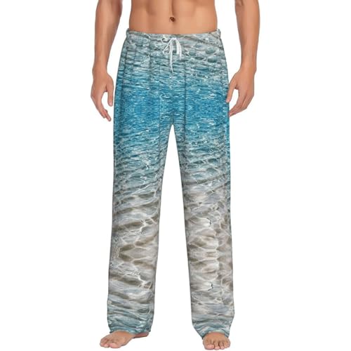 Pantalon de pyjama chaud en flanelle pour homme avec poches bleu mer