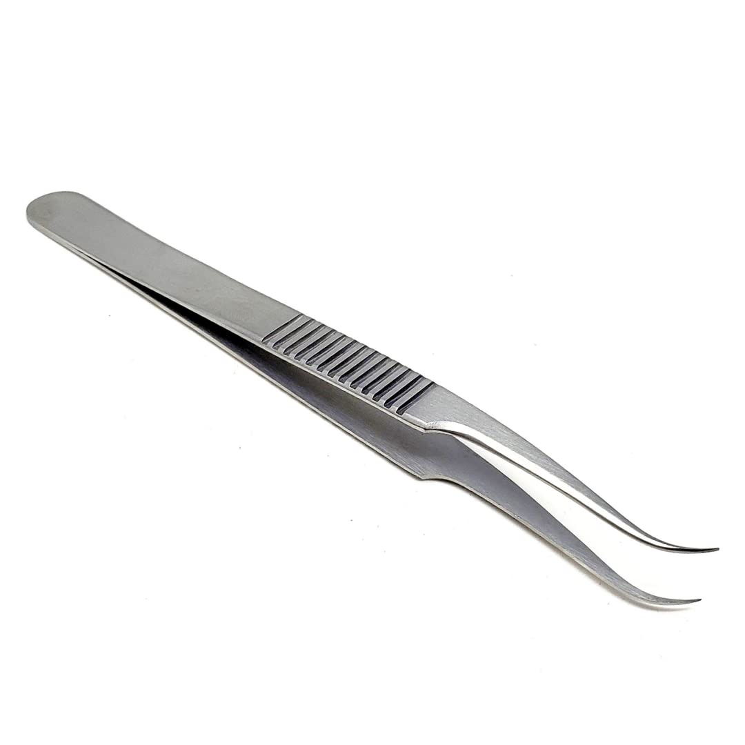 Stainless Steel Micro-Precision Forceps No. 7, Ultra Smooth Grip, Pointed Thin Tips Lab Tweezers Comes in Ridged Handle