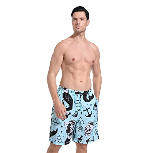 SARA NELL Mens Mermaid and Skull Swim Trunks Board Shorts Beach Swimwear Bathing Suit with Mesh Lined and Pockets4