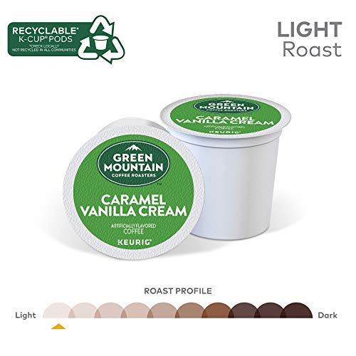 Green Mountain Coffee Roasters Caramel Vanilla Cream, Single-Serve Keurig K-Cup Pods, Flavored Light Roast Coffee, 12 Count (Pack of 6)