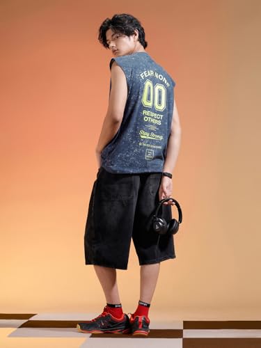 Image of Veirdo Pure Cotton Scoop Neck Acid Wash Oversize Sleeveless Vest for Men & Boys (S to 2XL)