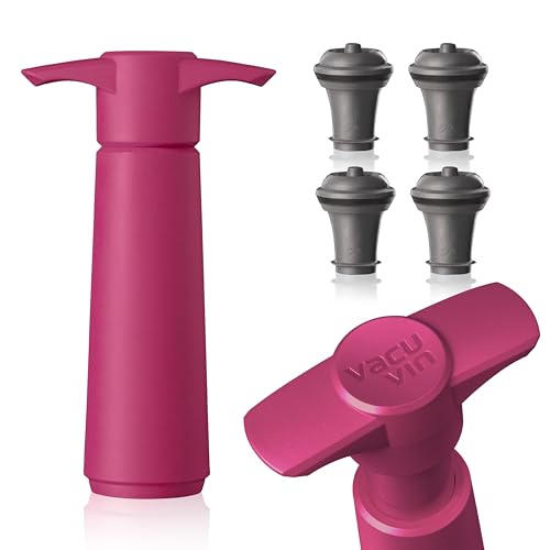 Image of Vacu Vin Original Wine Saver with 4 Vacuum Bottle Stoppers - Wine Preserver Pump for Red or White Wine - Manual Air Remover System - Airtight Seal - Keep Wine Fresh Longer - Pink