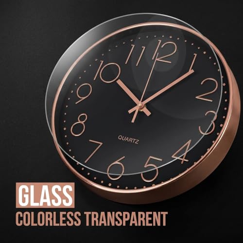 Image of STAR WORK Premium Wall Clock 10 inch Inch Silent Non-Ticking Quartz Movement | Easy to Read 3D Numbers | Modern Analog Clock for Home Decor, Living Room, Bedroom, Office (Rose Gold, 10-Inch (25Cm)