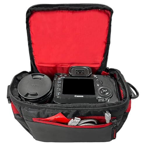 Image of Compact Captura Pro 0297 Camera Bag for DSLR & Mirrorless - Fits Nikon, Canon, Sony - Camera Bag for Travel - Shockproof Sling Case for Lens - Water-Resistant (Black Red)
