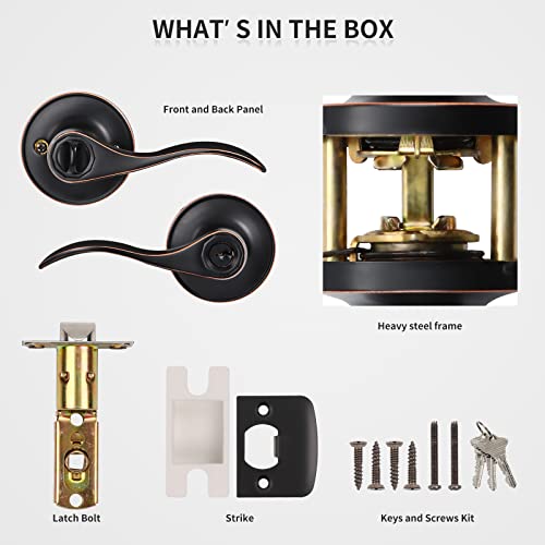 3 Pack Keyed Alike Entry Door Lever Oil Rubbed Bronze, Indoor/Outdoor Door Handles Set For Interior/Exterior Door, Front/Home Door Lock Handle, Leversets For Bed/Bath Room, Universal Handing #TOP7