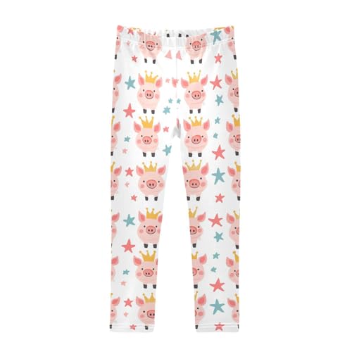 Cute Piglets Girls' Leggings Toddler Doodles Wearing Crowns Kids Yoga Pants Dance Active Tights 4T