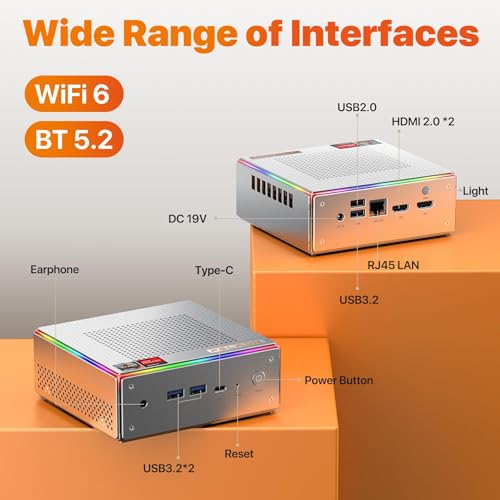 Image of PELADN Mini PC, Ryzen 7 7840HS (8C /16T, Up to 5.1GHz),Radeon 780M 16GB DDR5 /512GB SSD,Dual HDMI /Type-C,Triple-Display,WiFi6, Business Small Desktop PC RGB Light
