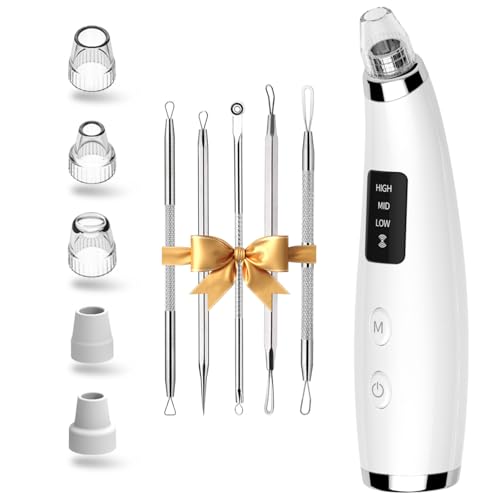 Blackhead Remover Pore Vacuum, Pore Cleaner for Face with 5 Attachments & 3 Suction Levels, USB Rechargeable Facial Blackhead Extractor Tool for Women & Men (Pearl White)
