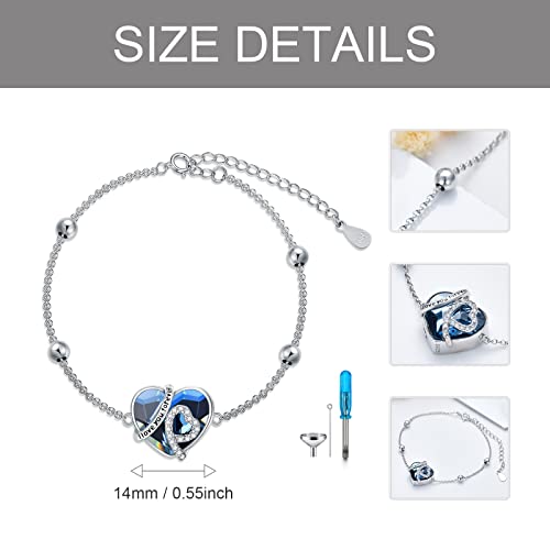 Aoboco 925 Sterling Silver I Love You Forever Heart Cremation Bracelet Holds Loved One's Ashes Heart Urn Bracelet For Ashes For Women Memorial Keepsake Beangle Embellished With Crystals From Austria #TOP5