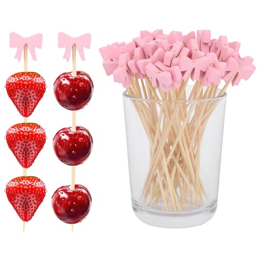 100 uds Palillos para Cócteles Rosa, 12,3 cm Bonitos Palillos Madera Brochetas de Fruta Ideales para Aperitivos Bebidas de Frutas Cumpleaños Bodas Despedidas Soltera Baby Shower y Fiestas