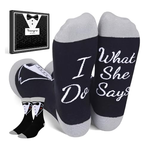 HAPPYPOP Herren Hochzeitssocken 'Ich Do' Brautpaar Geschenk, Schwarz, M