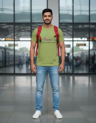 Image of Solo Traveller Unisex T-Shirt | Regular Fit Round Neck Casual Cotton Tee for Men & Women Olive Green