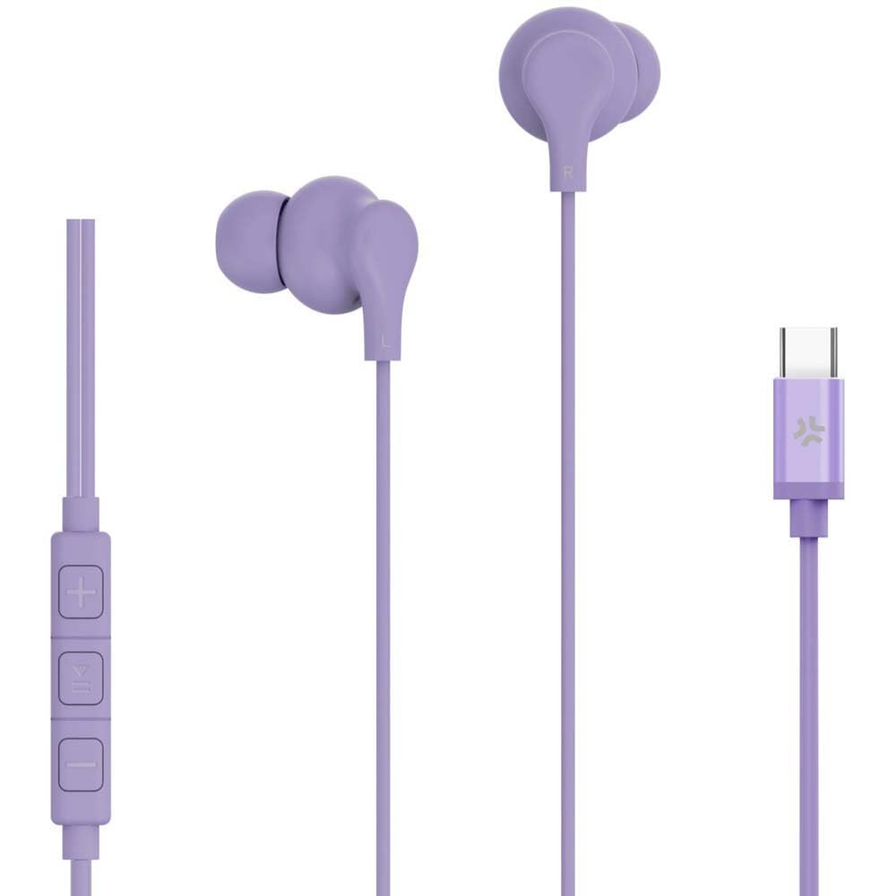 Celly, In-Ear-Kopfhörer mit USB-C-Kabel, mit Antwort-Taste, Lautstärkeregler, integriertes Mikrofon, Farbe Violett