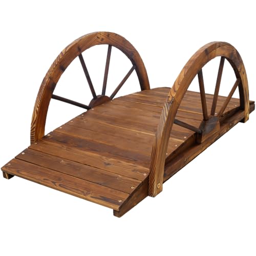 ZeHuoGe 3.3 FT Wooden Garden Bridge Arc Footbridge with Half-Wheel Style Railings & Solid Fir Construction