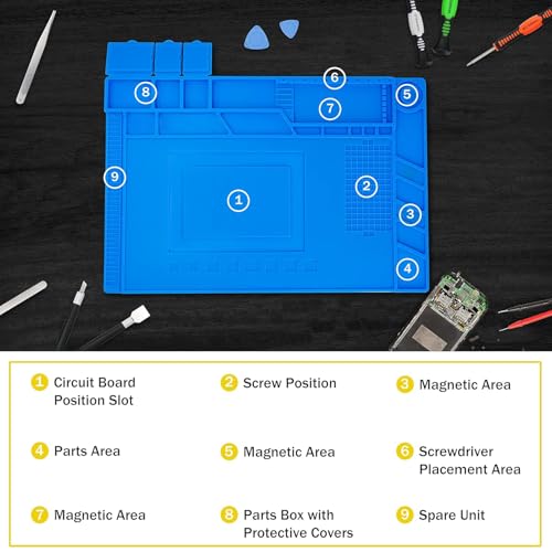 Image of XIKKART Silicone Magnetic Mat Rug For Laptop Mobile Repairing, 932F Heat Resistant Work Mat Large 17.8x11.8 inch Soldering Mat for Soldering, Cell Phone, Drone, Electronics (Blue, 30x45 Centimeter)