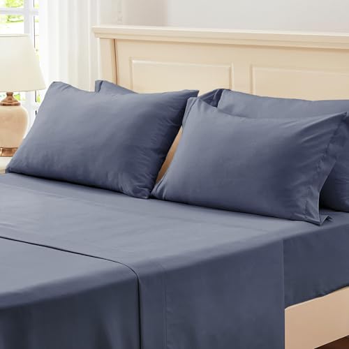 Image of Zzlpp Full Comforter Set 7 pieces, Greyish Blue Seersucker Bedding Set with 1 Comforter, 2 Pillow Shams, 2 Pillowcases, 1 Flat Sheet, 1 Fitted Sheet