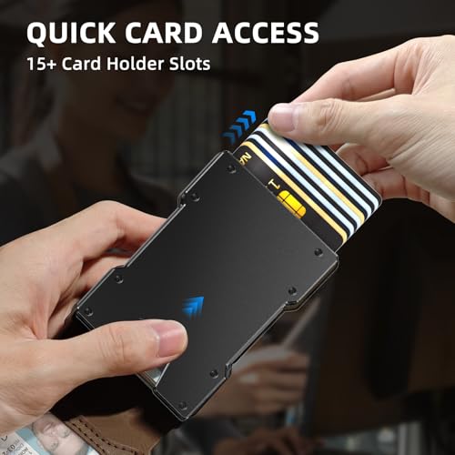 Image of Men Wallet - Money Clip Wallet Slim For Gift Men in Front Pocket 15 Cards - Metal Credit Card Case in Magnetic Flip