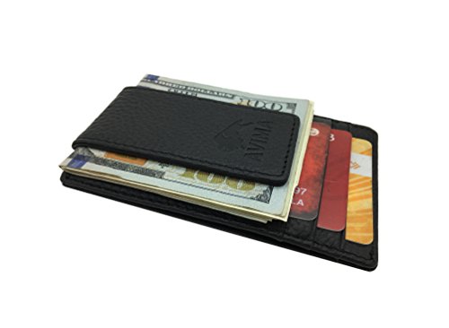 AVIMA Money Clip, Slim Front Pocket Wallet, Leather RFID Blocking Strong Magnet