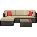 Yaheetech Patio Furniture Set, 5-Piece Outdoor/Indoor Rattan Wicker Sofa Set w/Glass-top Table & Cushions, All-Weather Conversation Lounge Set for Porch/Yard/Poolside/Balcony - Brown/Khaki