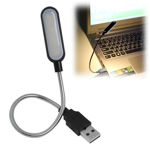 USB Reading Light Bright LED Lamp 180º Flexible Clip on Laptop Keyboard Light Portable USB Powered LED Night Light Power Bank with Gooseneck Light for Notebook Laptop Keyboard (Black warm light)