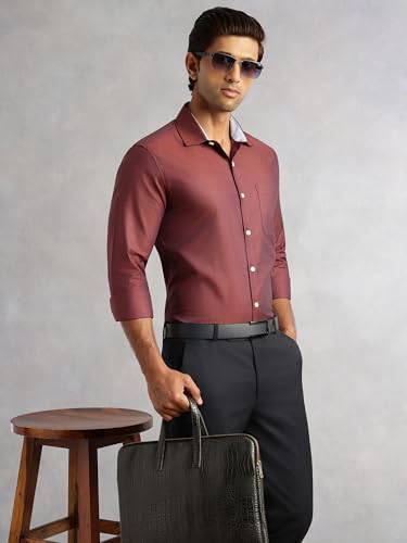 Image of Thomas Scott Men's Regular Fit Formal Shirt | 100% Cotton Long Sleeves | Spread Collar with Contrast Fabric (Available in Plus Size)
