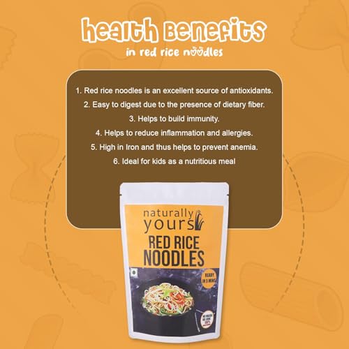 Image of Naturally Yours Red Rice Hakka Noodles | No Maida, Non-Fried, Vegan, Preservative Free | No Onion No Garlic, Jain Friendly | High Iron, Antioxidants & Fiber | Healthy & Easy to Digest | 180g Pack