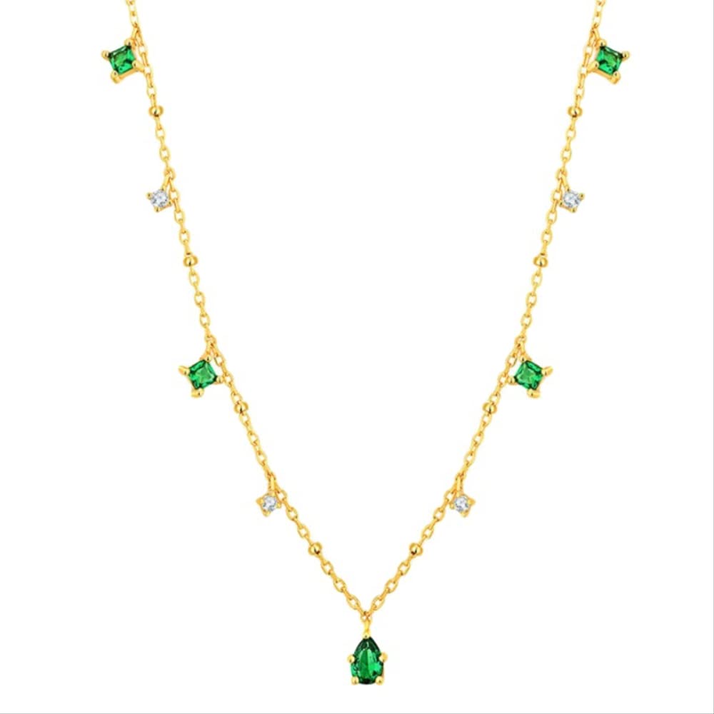 Collier maille perle avec pendentif cristal vert pour femme - 4