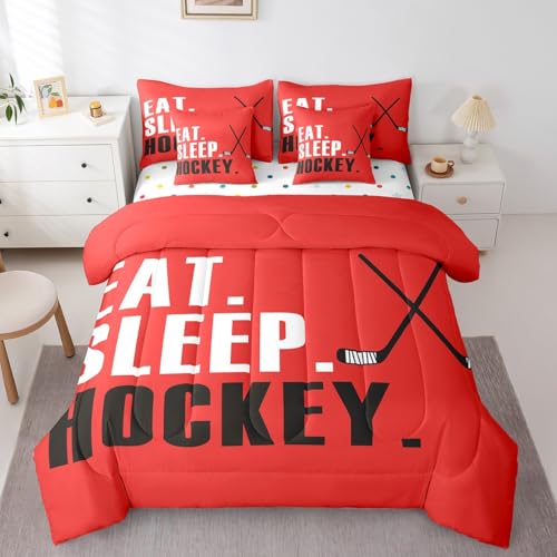 Image of Feelyou Ice Hockey Comforter Set King Size 7 Piece for Boys Girls Women Men