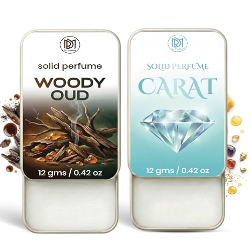 Image of Dr.Mashur Solid Perfume |Woody oud&Carat Alcohol Free Wax Perfume Balm, Long Lasting | Pocket Tin 12g, Pack Of 2| Non Greasy Smooth Glide, Travel Friendly Men And Women
