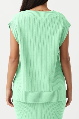 Image of Saodimallsu Womens V Neck Sweater Vest Oversized Ribbed Knit Sleeveless Casual Loose Fit Pullover Tank Top