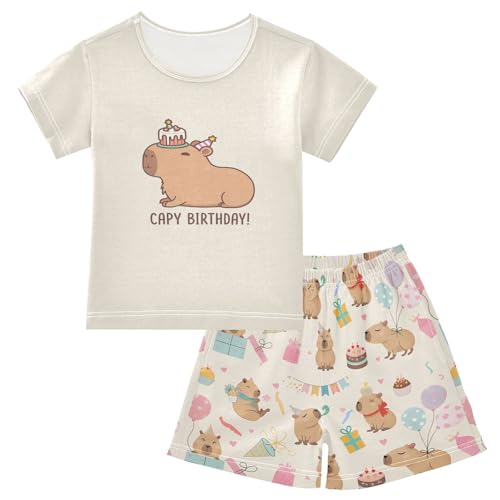 Ensemble pyjama d'été en coton 2 pièces short et t-shirt à motif ballon de capybara