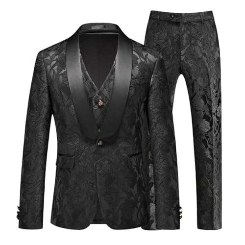 Men's 3 Piece Suit Set Wedding Party Formal Business Blazer Vest Trousers Regular Fit Casual Set4