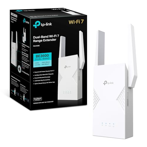 TP-Link BE3600 Dual-Band Wi-Fi 7 Range Extender, 2.4GHz 688Mbps + 5GHz 2882Mbps, EasyMesh Compatible - RE235BE