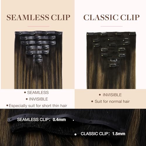 Image of GOO GOO Clip in Hair Extensions Real Human Hair, Remy Human Hair Extensions Clip ins for Women, Natural Human Hair, 18inch 110g 7Pcs, 2 /6 /2 Balayage Dark Brown to Chestnut Brown