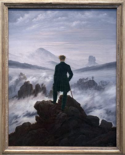 EfeMir Dipinti ad Olio su Tela Poster Parete Quadri Dipinti famosi Il viandante sul mare di nebbia di Caspar David Friedrich per l'arredamento della camera da letto 60x90cm